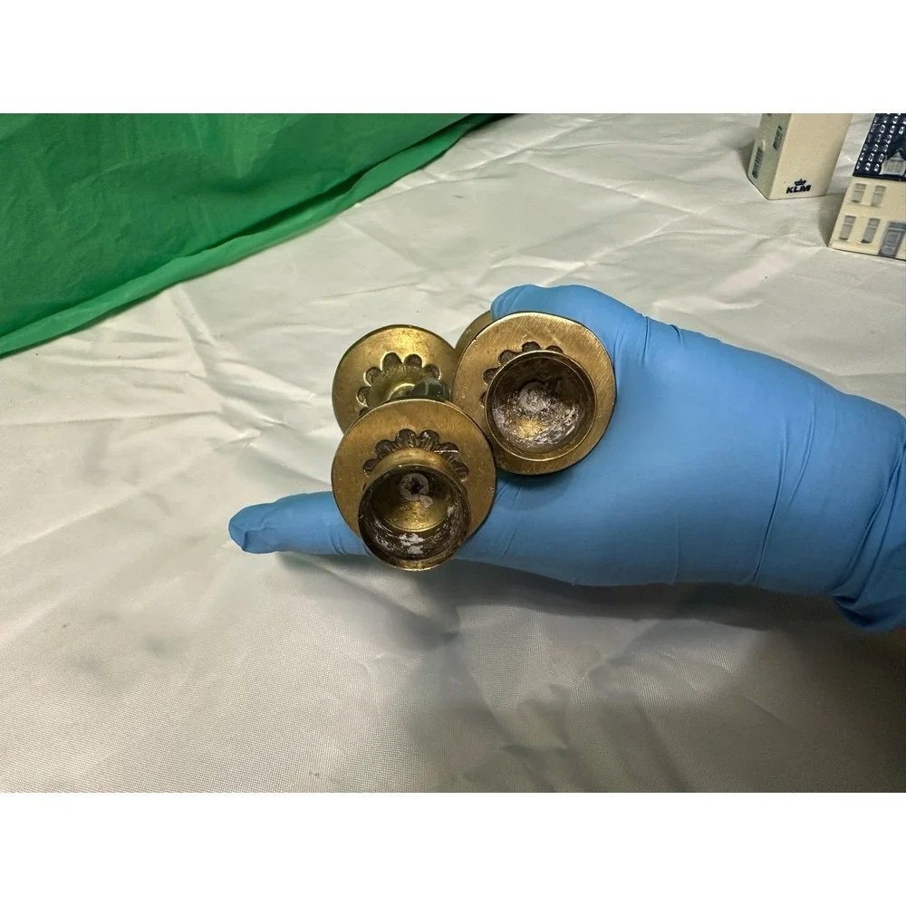 Vintage Brass Judaica Candle Holders Set of 2‎ Star of David Menorah